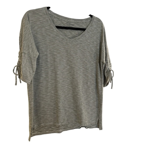 Talbots cotton green white modal striped top with tie sleeves M - Picture 8 of 11